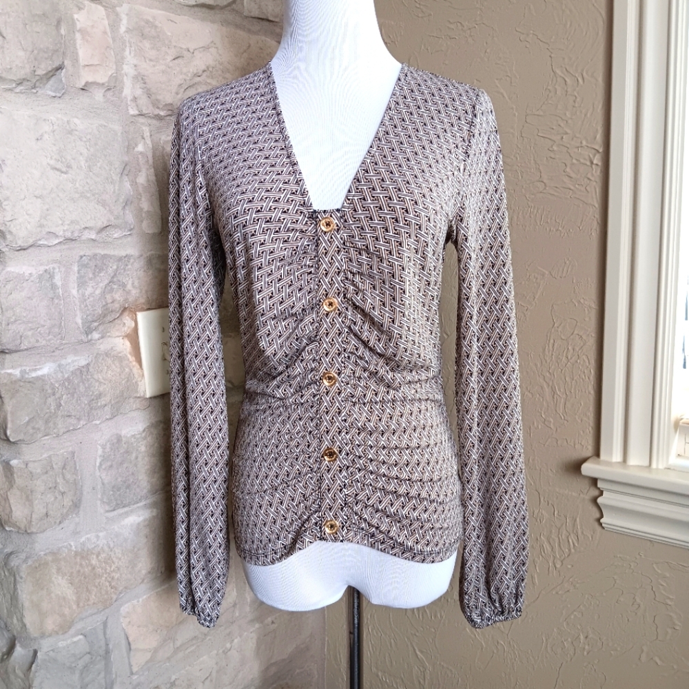 NWT Michael Kors Women's MK Signature Pattern Long Sleeve Shirt Size XS $98